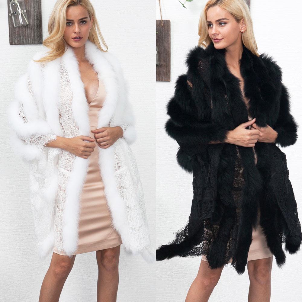Buy Women Long Winter Faux Fur Cape Warm Fluffy Bridal Tippet Coat