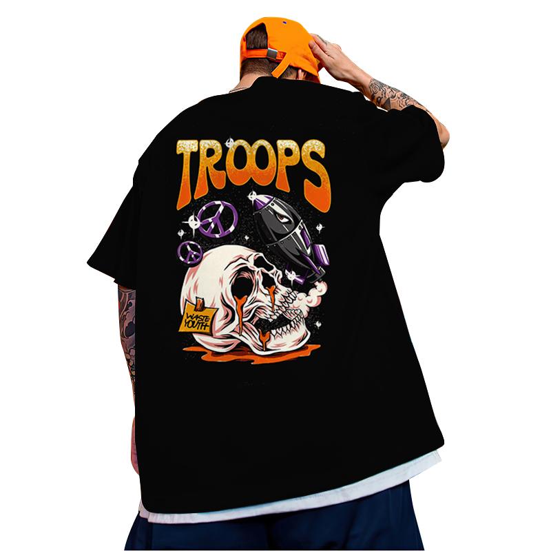 Büyük Boy Kısa Kollu Tişört Kafatası Baskılı Tişört Kore Hip Hop Üst Moda Erkek Tişörtü Yazlık Örgü Rahat Erkek Giyim
