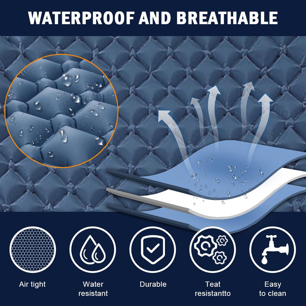Double Sleeping Pad for Camping Inflatable Mattress with Pillow Outdoor Mat Travel Bed Cushion Built-in Pump 2 Person for Hiking