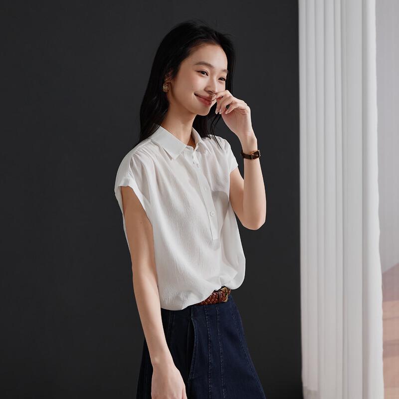 SOFSIL Women's Summer Commuter Solid Lapel Short Sleeve Shirt