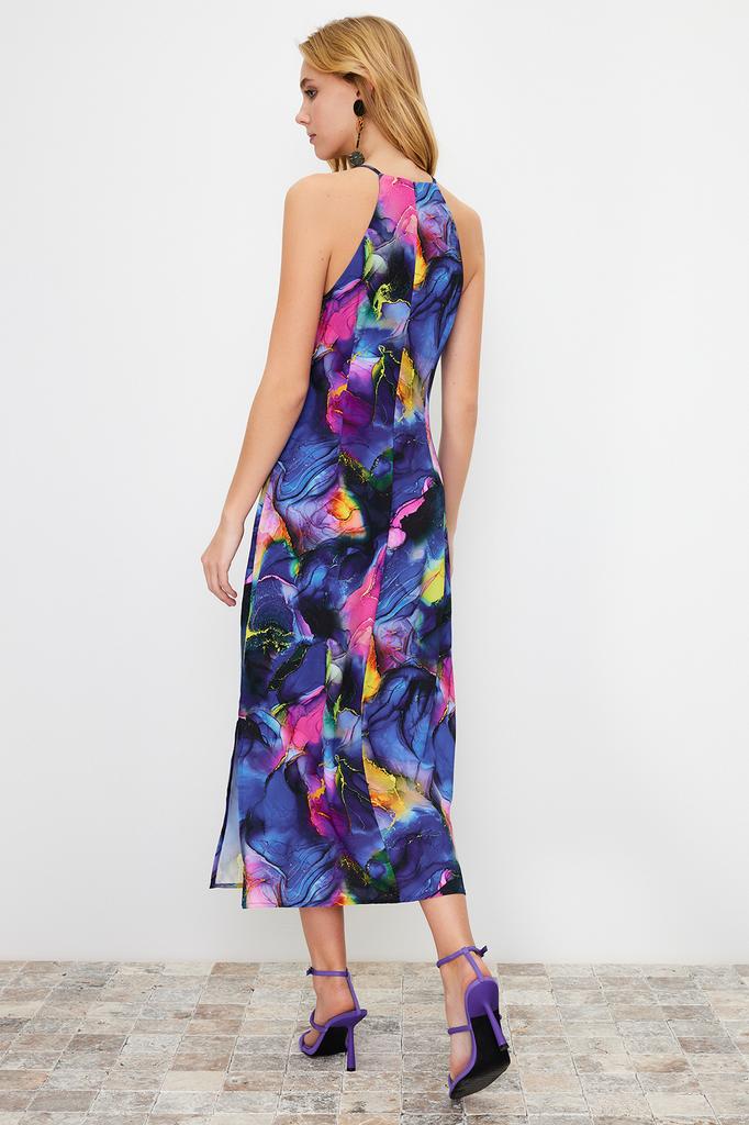 Modisches, lässiges, ärmelloses, fuchsiafarbenes, plissiertes Strick-Midikleid mit Gürtel für Damen