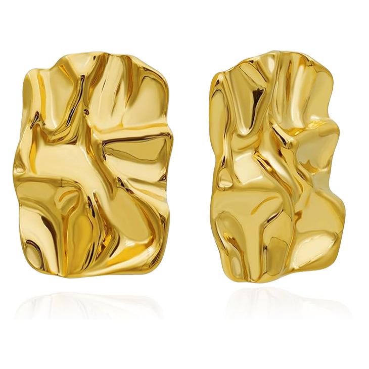 Cold wind stainless steel stud earrings niche design titanium steel K gold irregular square pleated earrings