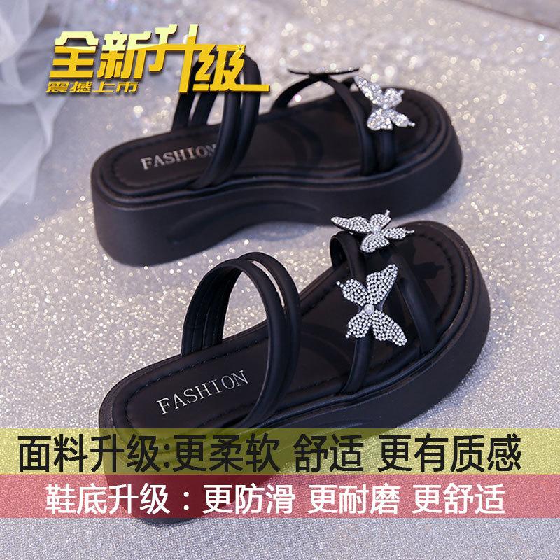 

Fairy style with skirt two wear sandals female summer wear 2025 new rhinestone bow heightened thick-soled cool slippers 35