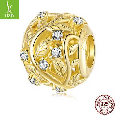 S925 Sterlingsilber Vergoldet 14K Gold Blatt Perlenzubehör Romantisches Herbstblatt Eingelegte Zirkonia-Perlen Lose Perlen