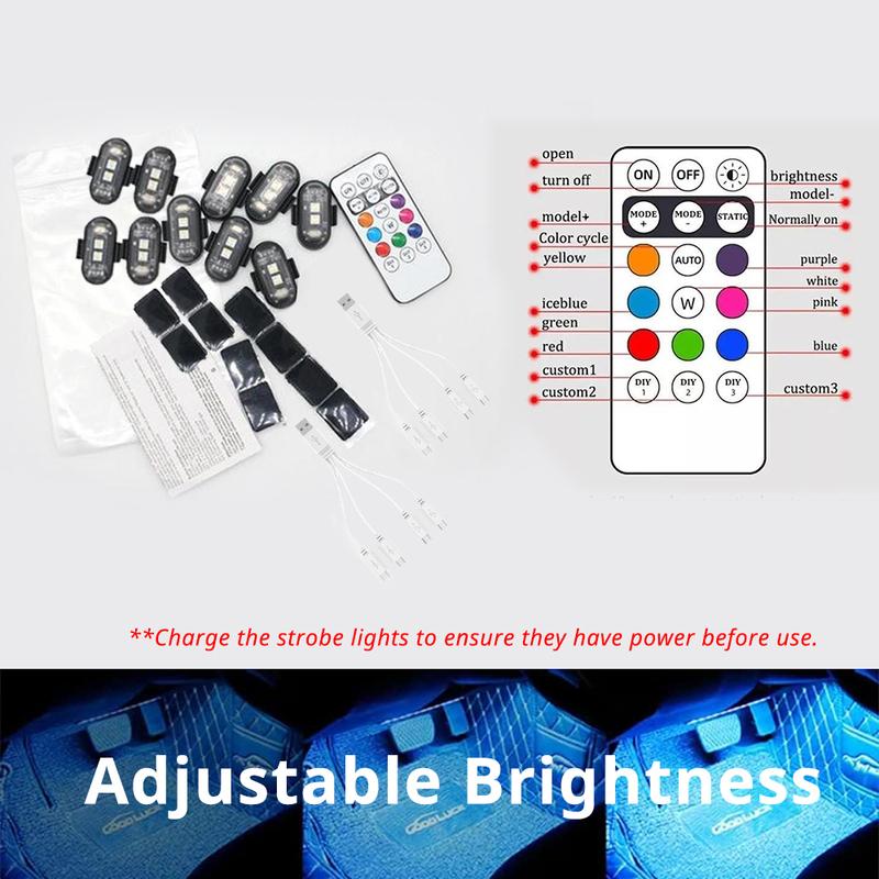 RGB LED Portable Party Lights Remote Control Wireless Lighting Rechargeable Car Footwell Light Under Glow Kit Accessories Gift