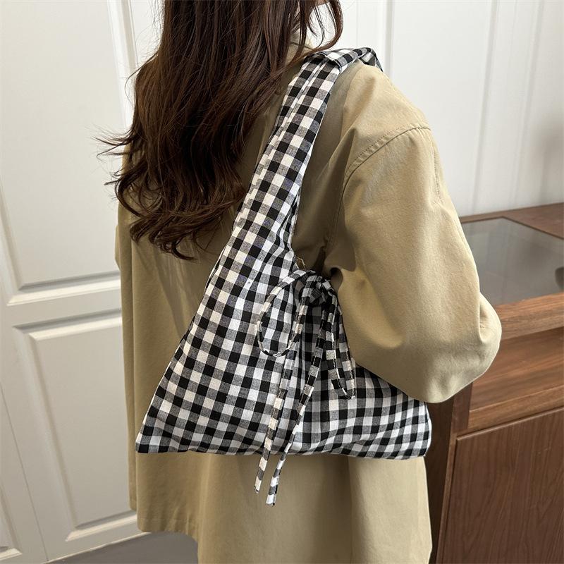 Vintage Plaid Shoulder Bags for Women Large Capacity Versatile Ladies Vest Bag Lightweight Portable Female Shopping Tote Handbag