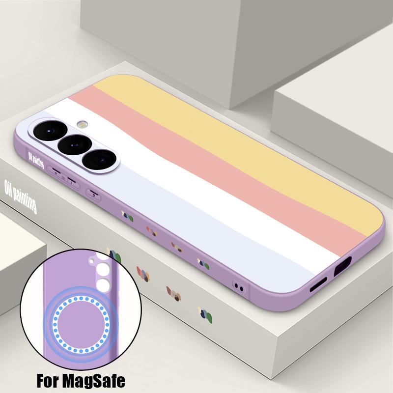 Rainbow Stripe Paint Box Print Case For Samsung Galaxy S26 Ultra S25 FE S24 S23 S22 Plus S21 FE Built-in Metal Plate Magnetic Silicone Cover