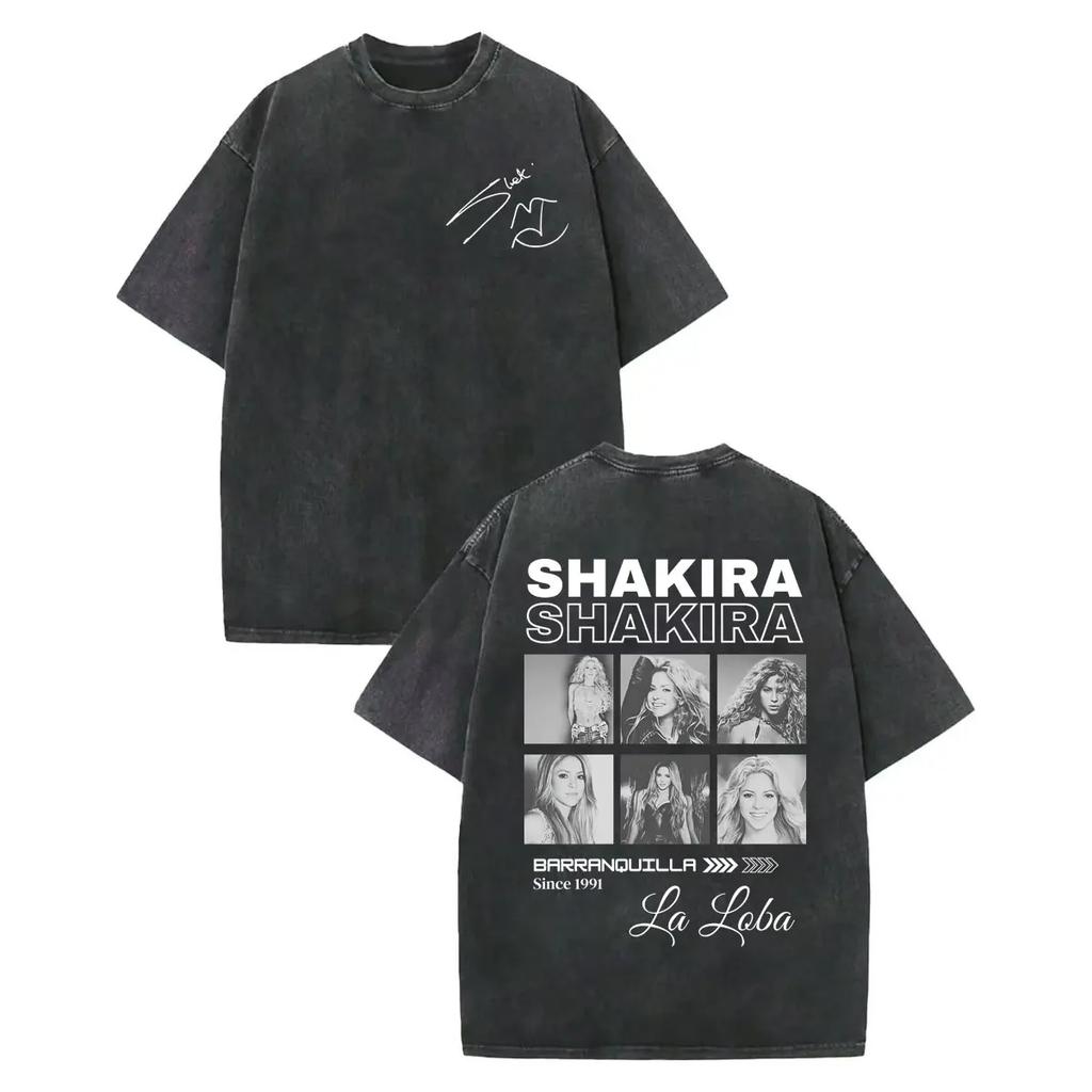 Magliette Grafiche Vintage Lavate Shakira Uomo Donna Abbigliamento Moda Estetica T-shirt Cotone Alta Qualità Manica Corta