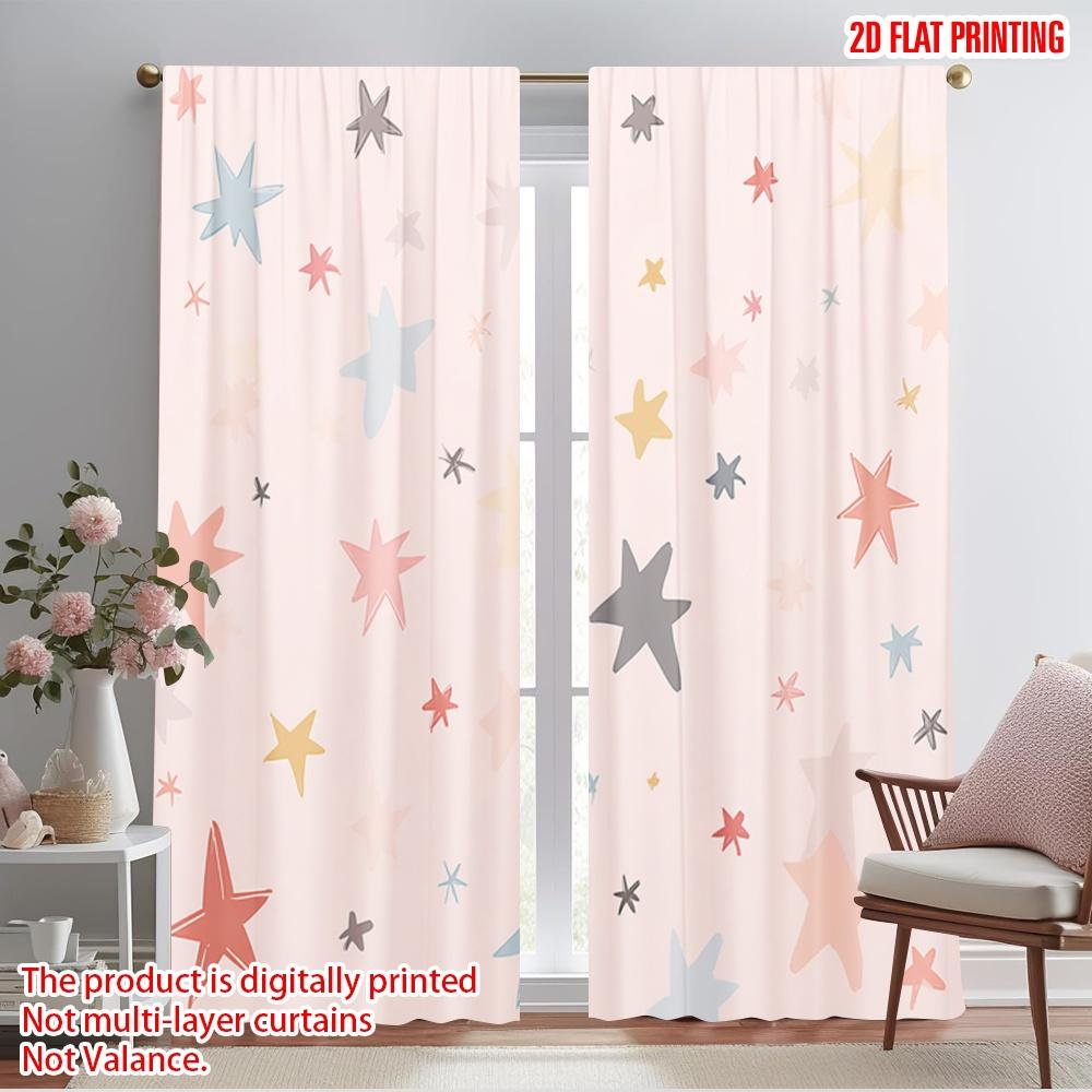 2pcs,2D Plane Printing Curtains&Window Treatment Pastel Starry Sky Versatile Fabric (without Rod) Festive Perfect for Bedroom,