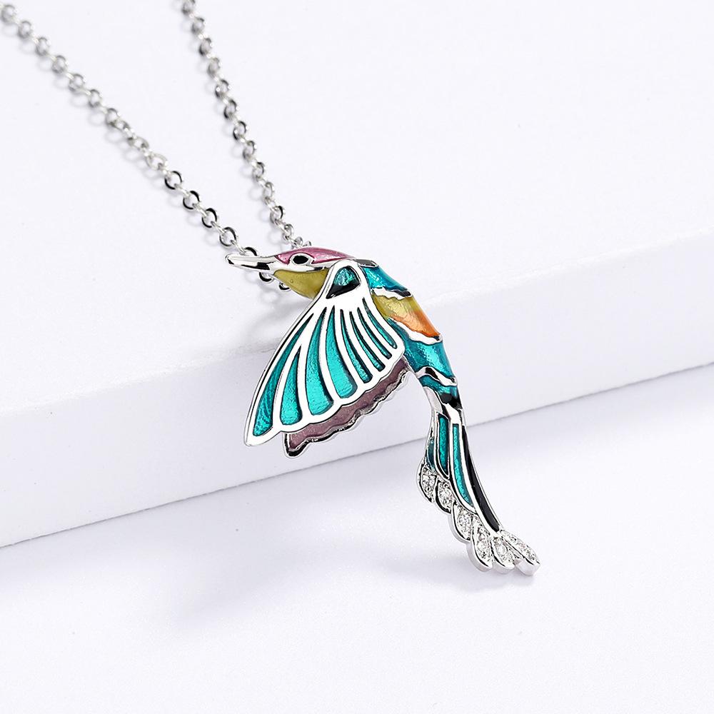Ciondolo Colibrì Personalizzato e Creativo, Elementi Animali Colorati in Resina Epossidica, Collana Pastorale con Uccello da Donna