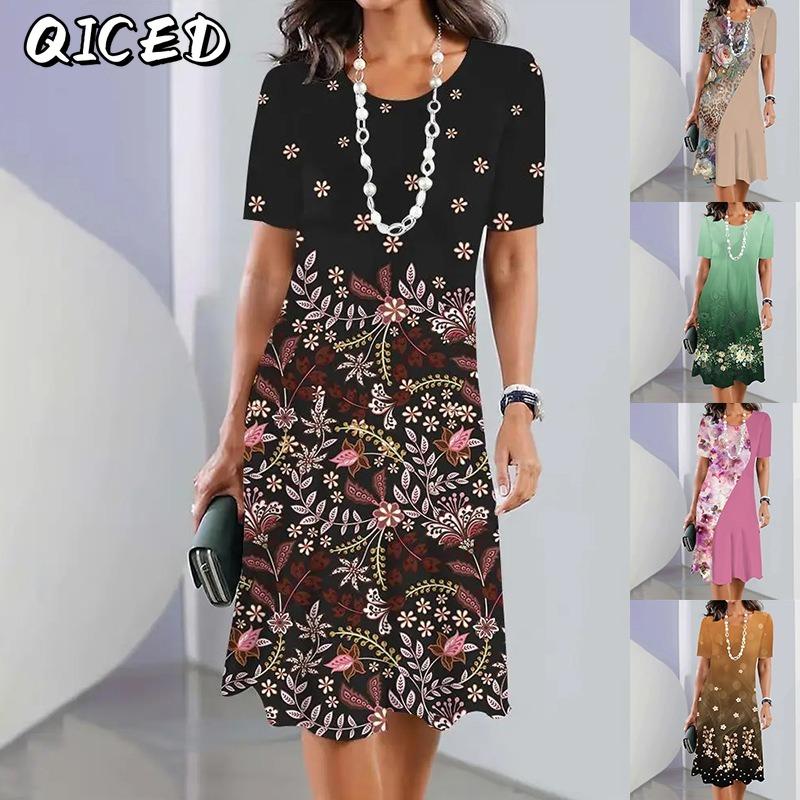 QICED Abiti Casual Estivi Primaverili a Manica Corta con Scollo a O