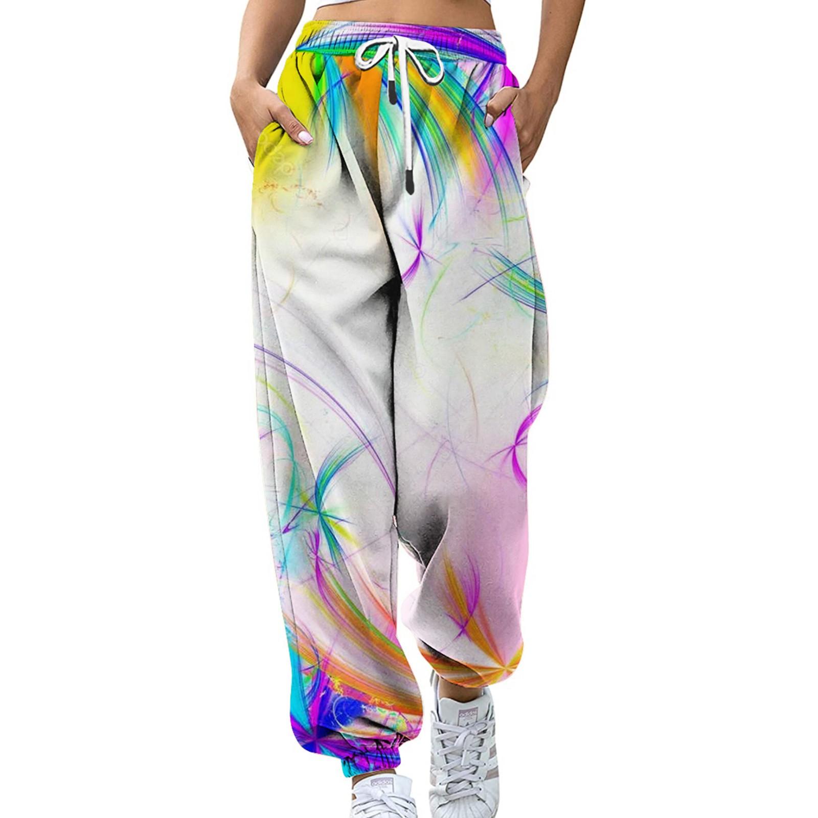 

Женская мода, повседневные спортивные брюки с цифровым цветным принтом, свободные брюки M фиолетовый