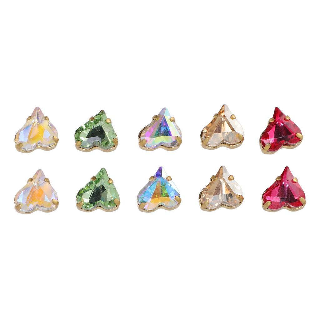 10Pcs Glass Rhinestone Bulk Twisted Heart Nail Jewels Crystal Charms Art Decorations Crafts Supplies Gold Bottom