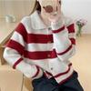 Retro Knitted Sweater Autumn/Winter Korean Knitted Collar Cardigan Striped Loose for Women