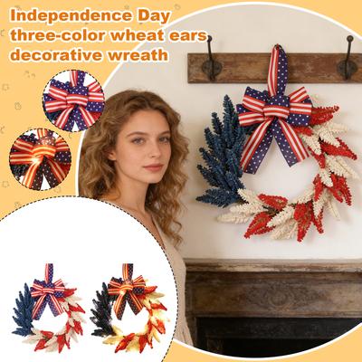 3D 50cm Independence Day Wreath, Tricolor Ear Decoration, Stars And Stripes Bow Wall Hanging Festive Decoration