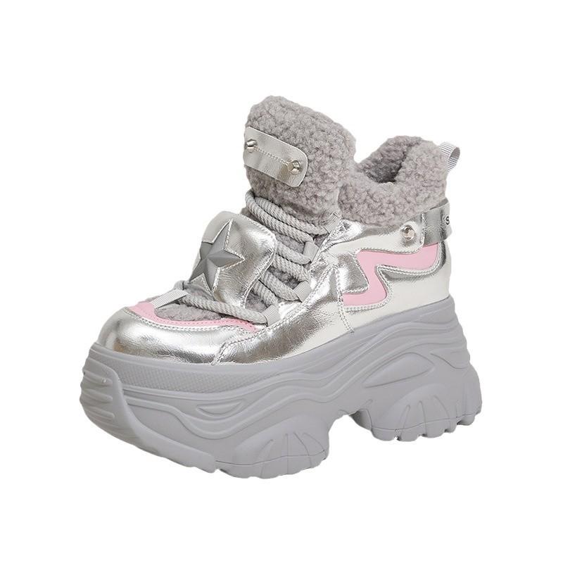 Thick-soled dad shoes women's 2025 winter new Mao Mao shoes versatile inner height-increasing women's shoes fleece warm high-top shoes