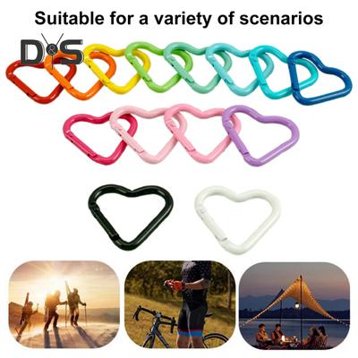 12Pcs Heart Shaped Carabiner Heavy Duty Alloy Keychain Clip Spring Hook Backpack Water Bottle Hanging Buckle Outdoor Camping Accessories
