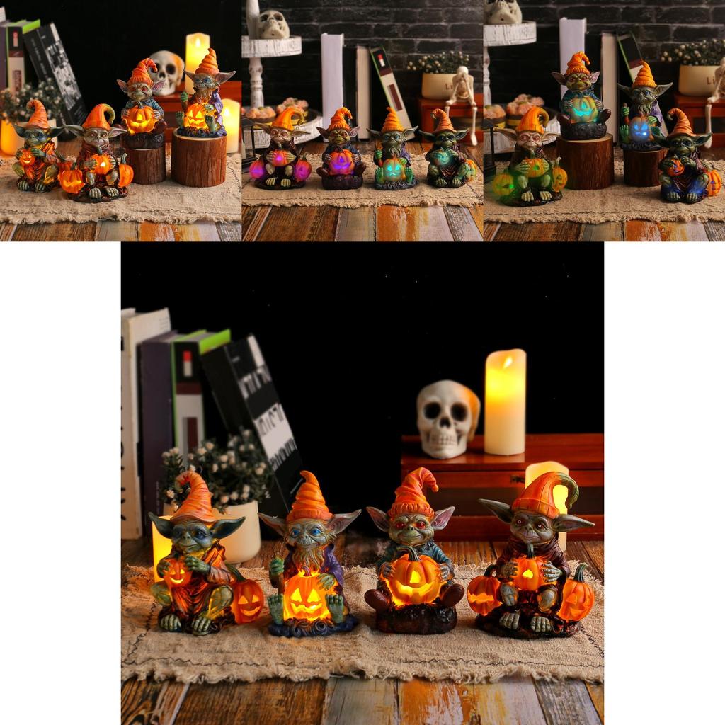 Whimsical Halloween Resin Decoration Featuring Glowing Goblin Pumpkin Lanterns For Festive Displays
