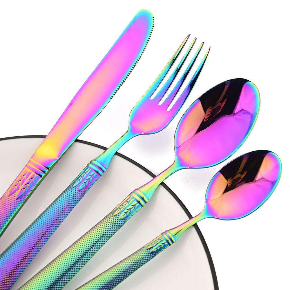 4Pcs Cutlery Set Gold Wheat Ears Pattern Dinnerware 304 Stainless Steel Tableware Knife Fork Spoon Dinner Set Western Flatware