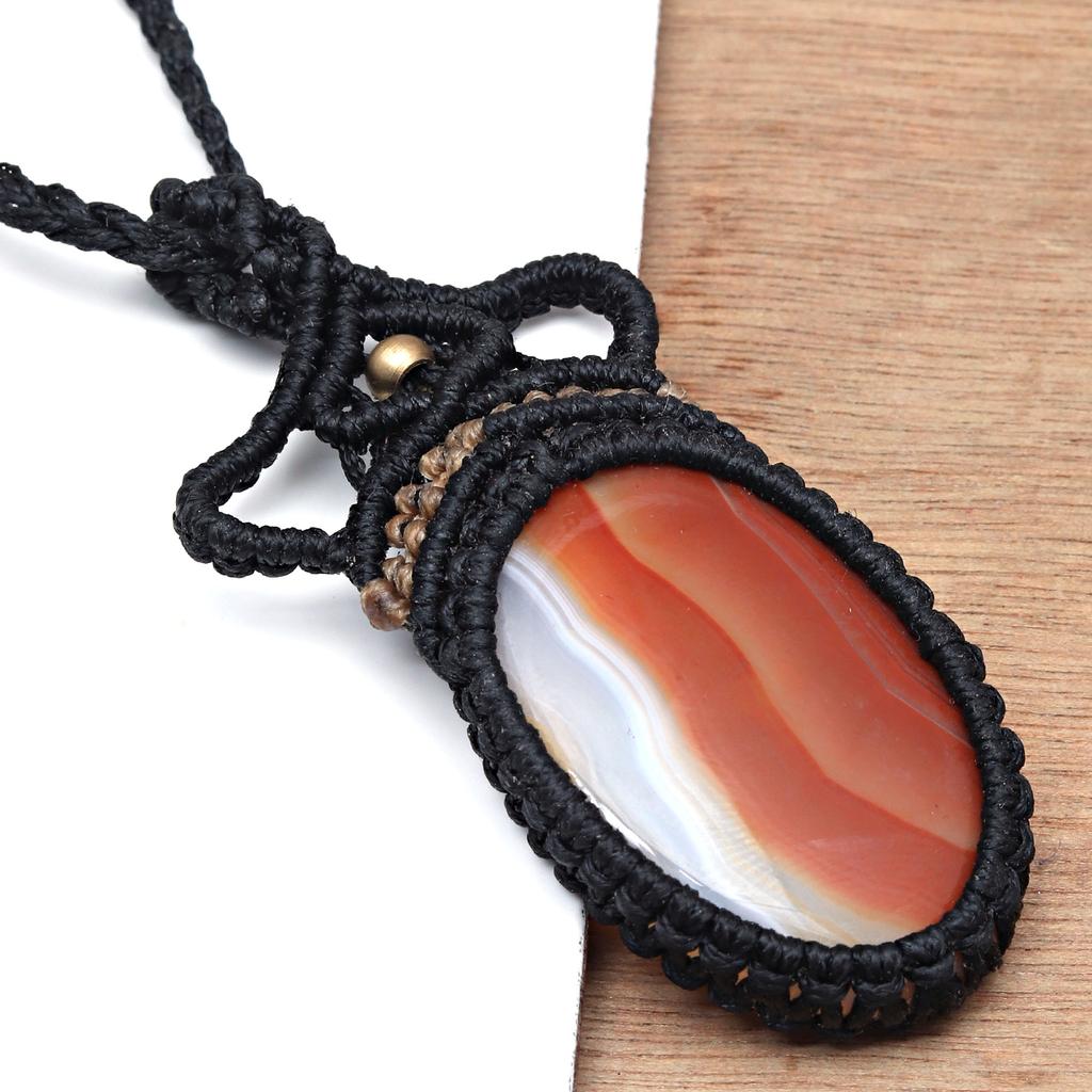 Agate Necklace Red Macrame Gemstone Beaded Macrame Necklace Stone Red Handmade