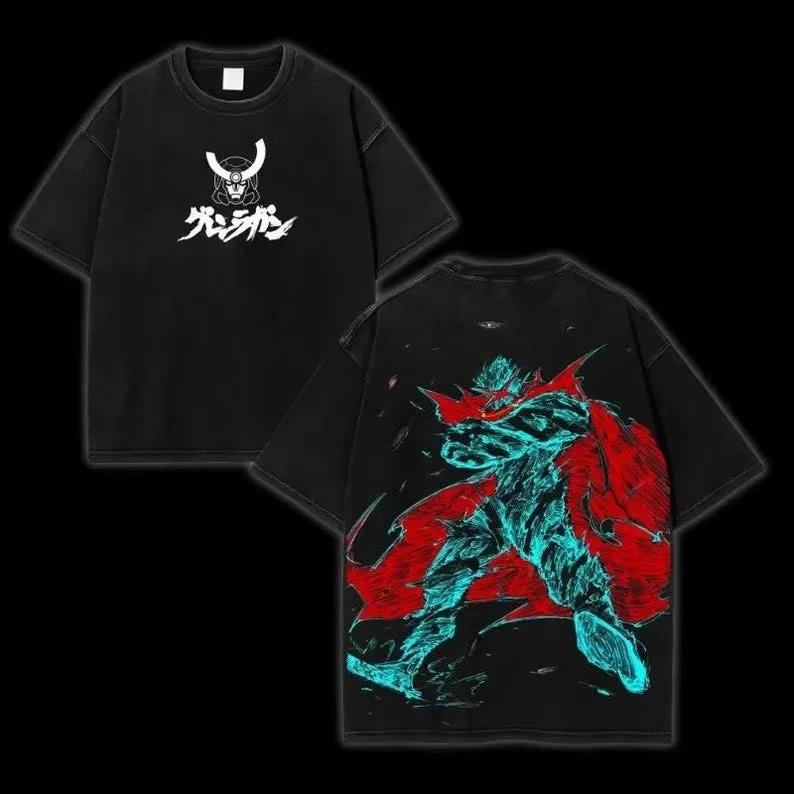 T-shirt Estiva 2026 Vintage Lavata Anime Gurren Lagann Unisex Oversize Streetwear Cotone Manica Corta Harajuku Maglietta Casual