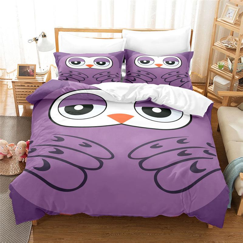 

Cartoon Owl Custom 3D Three-Dimensional Quilt Cover Three-Piece Digital Printing Home Textile Fresh 135 * 200