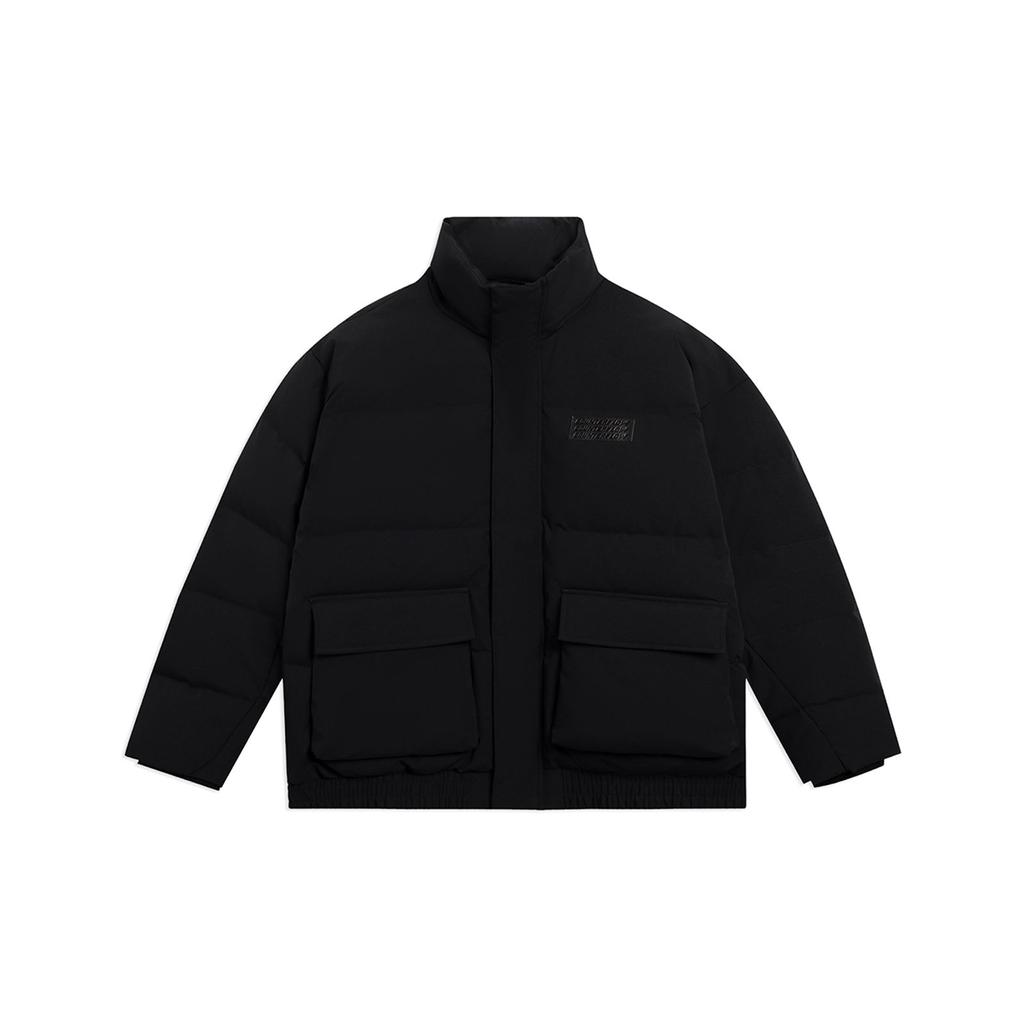 Li-Ning Sport Fashion Series Solid Color Short Casual Stand Collar Down Jacket Winter Men Outerwear Black AYMS387-1