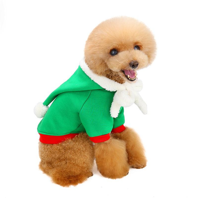 Pet Hoodie Dogs Winter Costume Holiday Outfit Red Green Fleece Warm Two-Legged Dog Sweater
