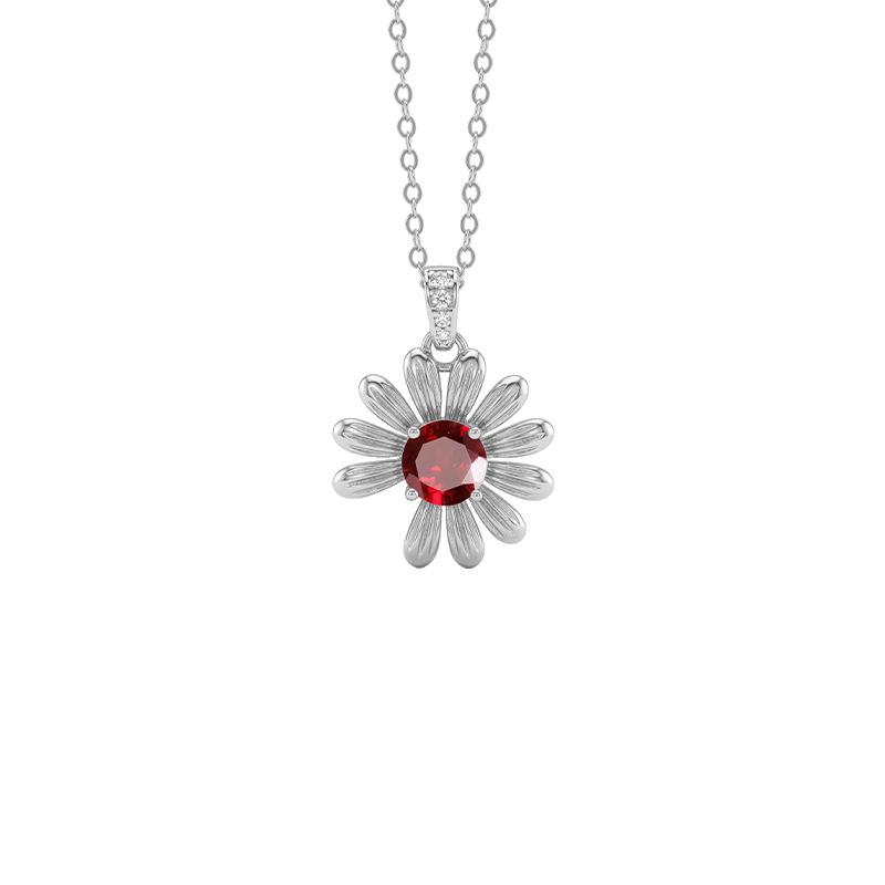S925 Sterling Silver Necklace Women's Natural Garnet Crystal Stone Olivine Topaz Pastoral Small Daisy Collarbone Chain