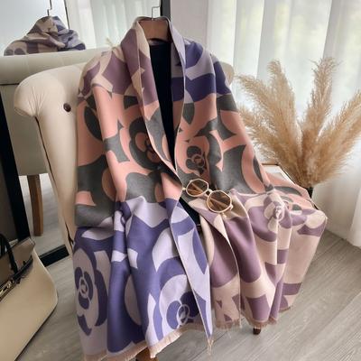 Autumn And Winter Camellia Color Matching Versatile Women'S Imitation Cashmere Warm Scarf Thickened Air Conditioner Shawl Scarf