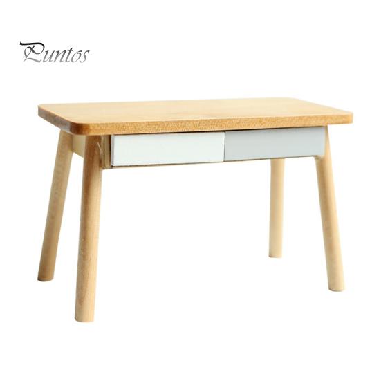 

Деревянный стол, стол с выдвижным ящиком, миниатюрная мебель для кукольного домика 1/8 1/12 серый белый