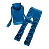 Women's Velvet Casual Sportswear Set: Solid Color Cardigan Hoodie & Slim Fit Sweatpants