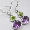 Vintage Geometric Inlaid Green Purple Synthetic Zircon Dangle Earrings for Women Bohemian Style Banquet Jewelry Accessories Gift