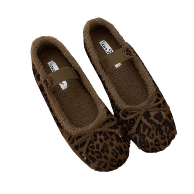 2025 autumn and winter new flat-bottomed bow velvet Mary Jane shoes women's warm ballet shoes lamb wool single shoes