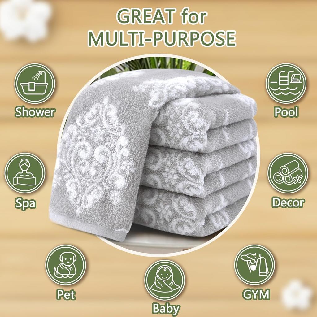 Hand Towels for Bathroom, 16" x 27" - Cotton | Quick Dry | Lightweight | Soft | Absorb, Grey Bathroom Hand Towels Set of 4, Decorative Hand Towel,