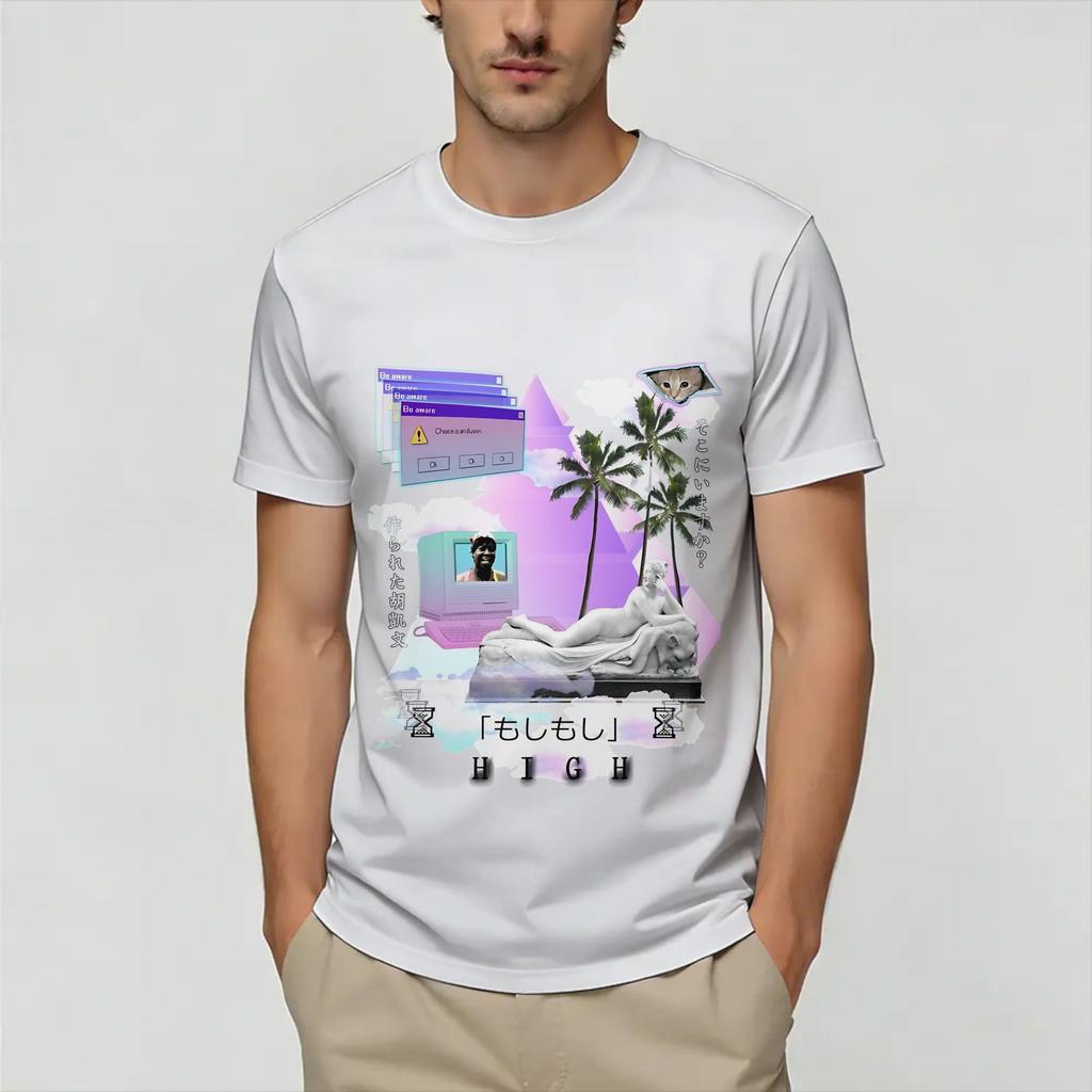 Frutiger Aero World Vaporwave TShirt Unisex Crazy Pure Cotton Tee Shirt Crewneck Short Sleeve T Shirts Plus Size Clothing