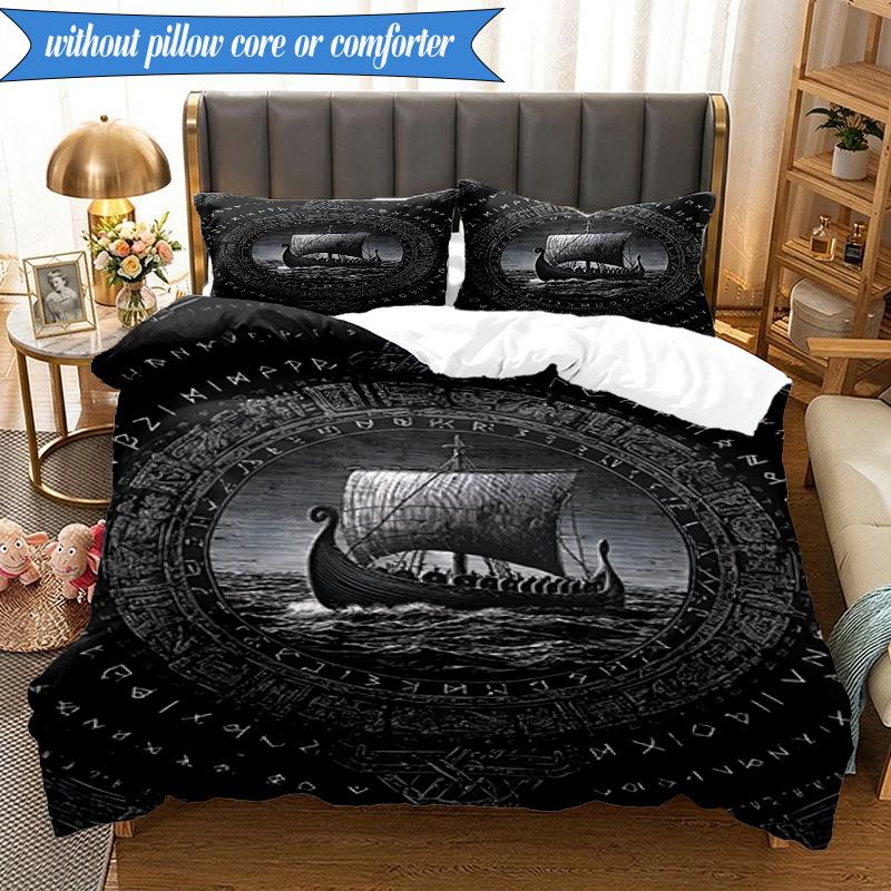 3PCS Viking Ship At Sea Bedding Set,Including 1pc Duvet Cover And 2pcs Pillowcases Perfect for Bedroom, Dormitory, Fan Christmas Gift