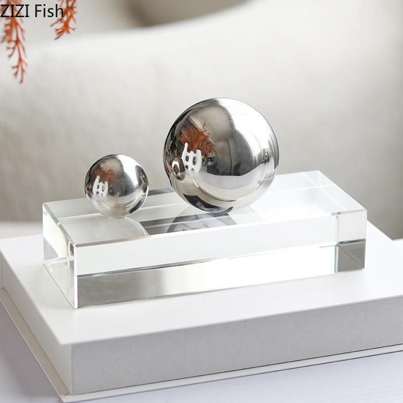 Metal Ball Strap Crystal Base Handicraft Ornaments Creative Living Room Foyer Desktop Decoration Home Decoration Accessories