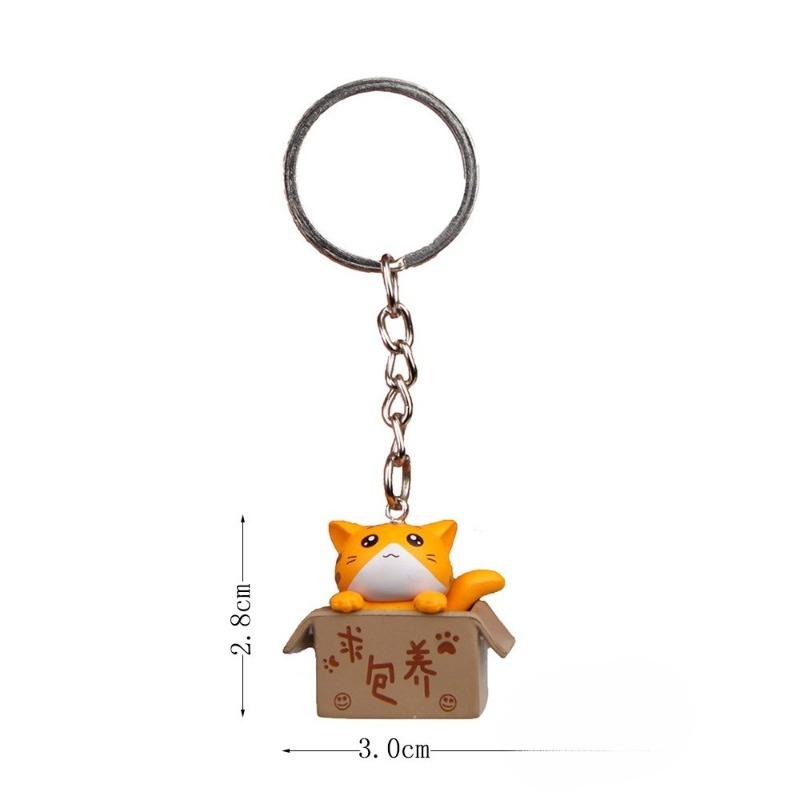 Plastic Three-dimensional Couple Cartoon Key, Little Cat Keychain Ring, Chain