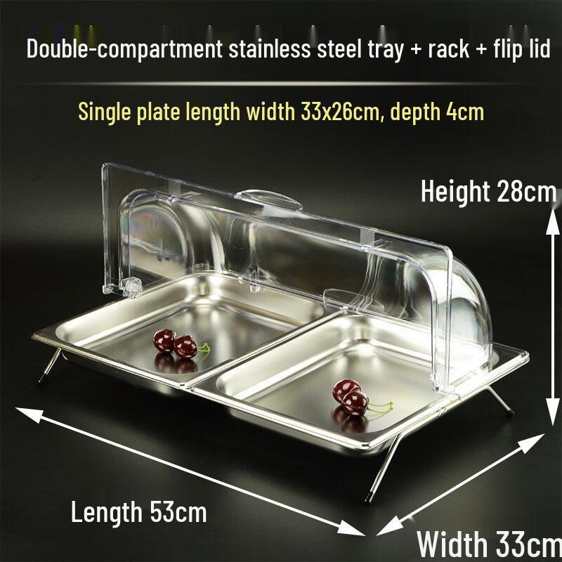 Commercial Stainless Steel Divided Buffet Display Tray with Lid