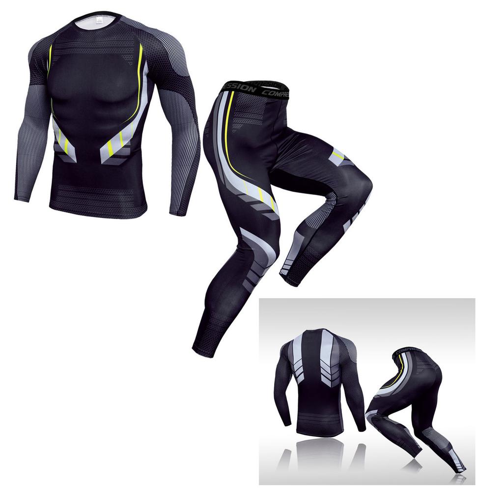 Men Tight Fitness Suit Quick Drying 2 Piece Breathable Workout Suit with Gel Pad for Exercise