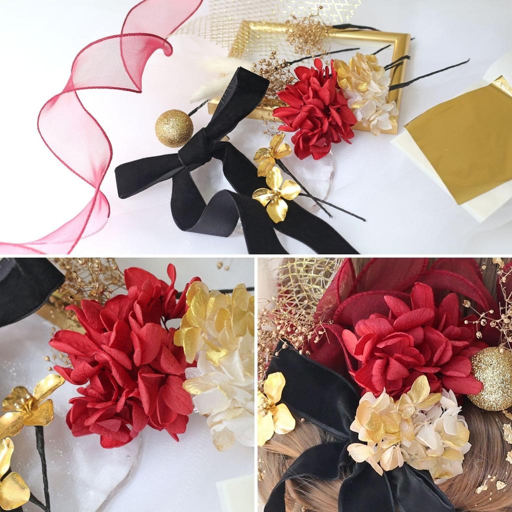 Bud Flower Hair Graduation Dried Gold Ornament, Coming-of-Age Ceremony, Ceremony, Flowers, Mizuhiki, Leaf, Kimono, Furisode, Hakama, Headpiece,