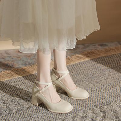 Women Mary Jane Shoes 2024 Thick Heel Women's High Heels Trendy Comfortable Women's Shoes Height 6cm