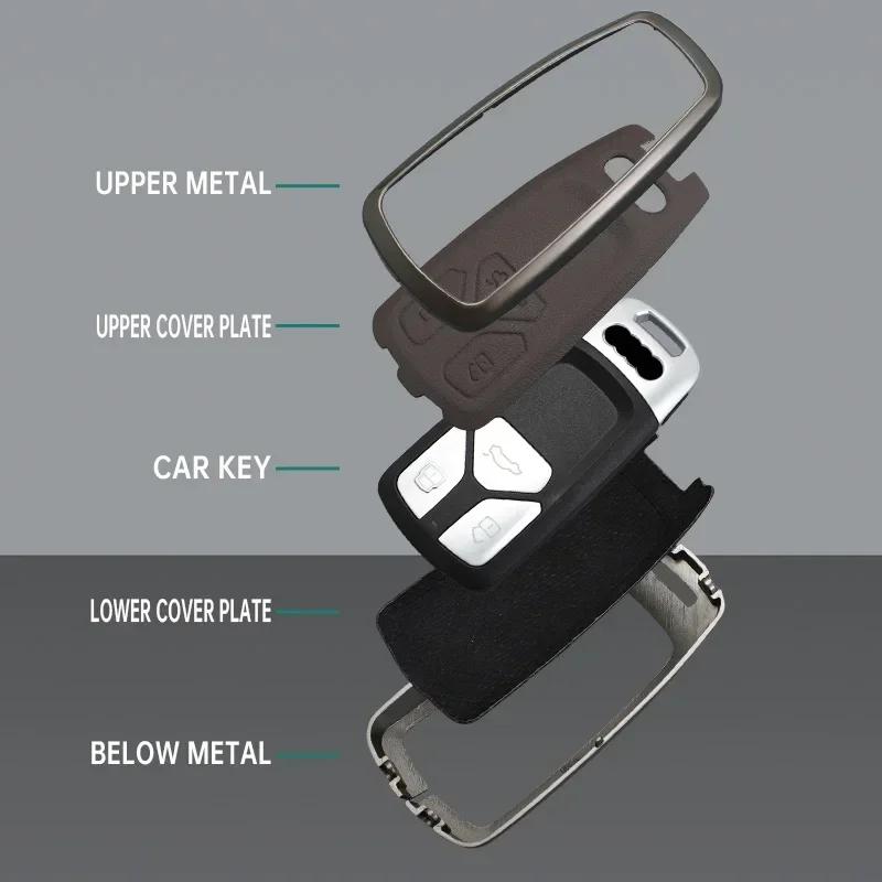 2026 Hot For qaz1 A6 S6 RS6 C5 C6 C7 4F S line Zinc Alloy Leather Car Key Case Cover Shell Holder Protection Keychain Bag Car Accessories