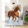 Horse Fleece Blanket Running Horse In Snow Winter Scene Soft Cozy Throw Home Decor for Living Room or Bedroom Gift for Horse