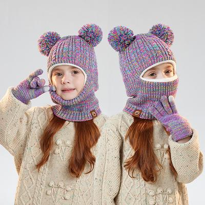 Kinder Handschuhe Mütze Set Samt Ohrenschutz Mütze Winter Warm Nackenintegriert Gestrickte Wollmütze