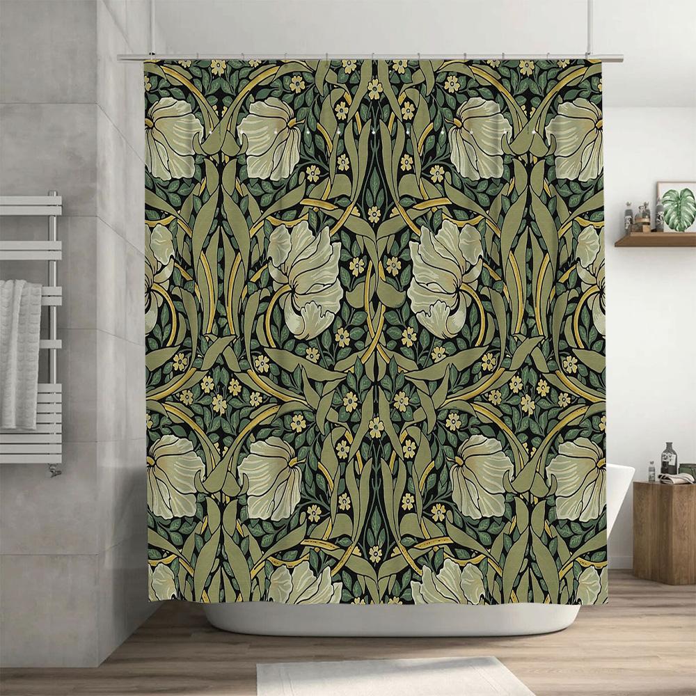 Floral Shower Curtain Botanical Green Nature Leafy Pattern Bathroom Decor Vintage Farmhouse Aesthetic Home Textile Wall Hanging
