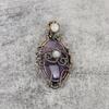 Amethyst & Rainbow Moonstone Pendant Gemstone Jewelry, 999 Copper Wire Wrapped Pendant, Gift For Women Handmade Pendant
