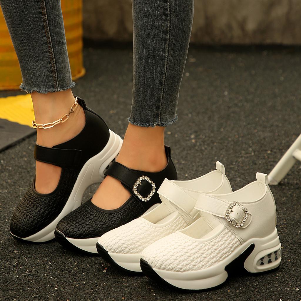 Water Diamond Heel Sneakers With Adjustable Strap For Casual Wear Women