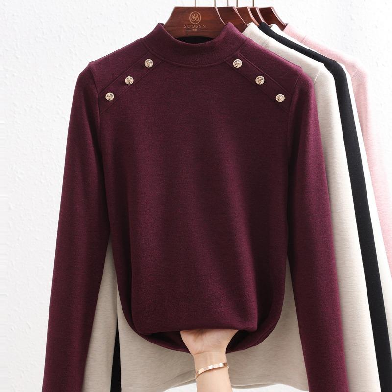 Silk cashmere warm fleece semi-turtleneck bottoming shirt women's heating integrated fleece inner with autumn and winter double-sided fleece warm top